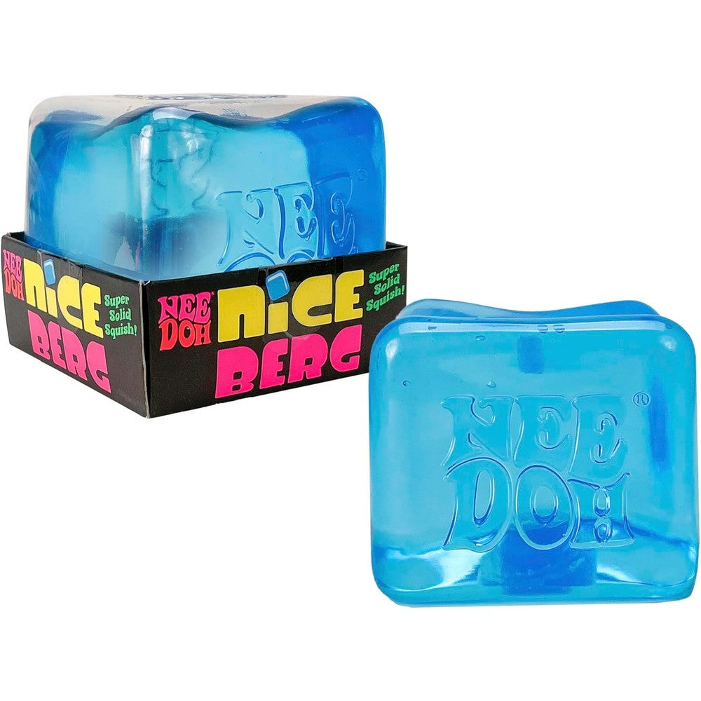 Schylling NeeDoh Niceberg giant blue sensory cube front view on desk