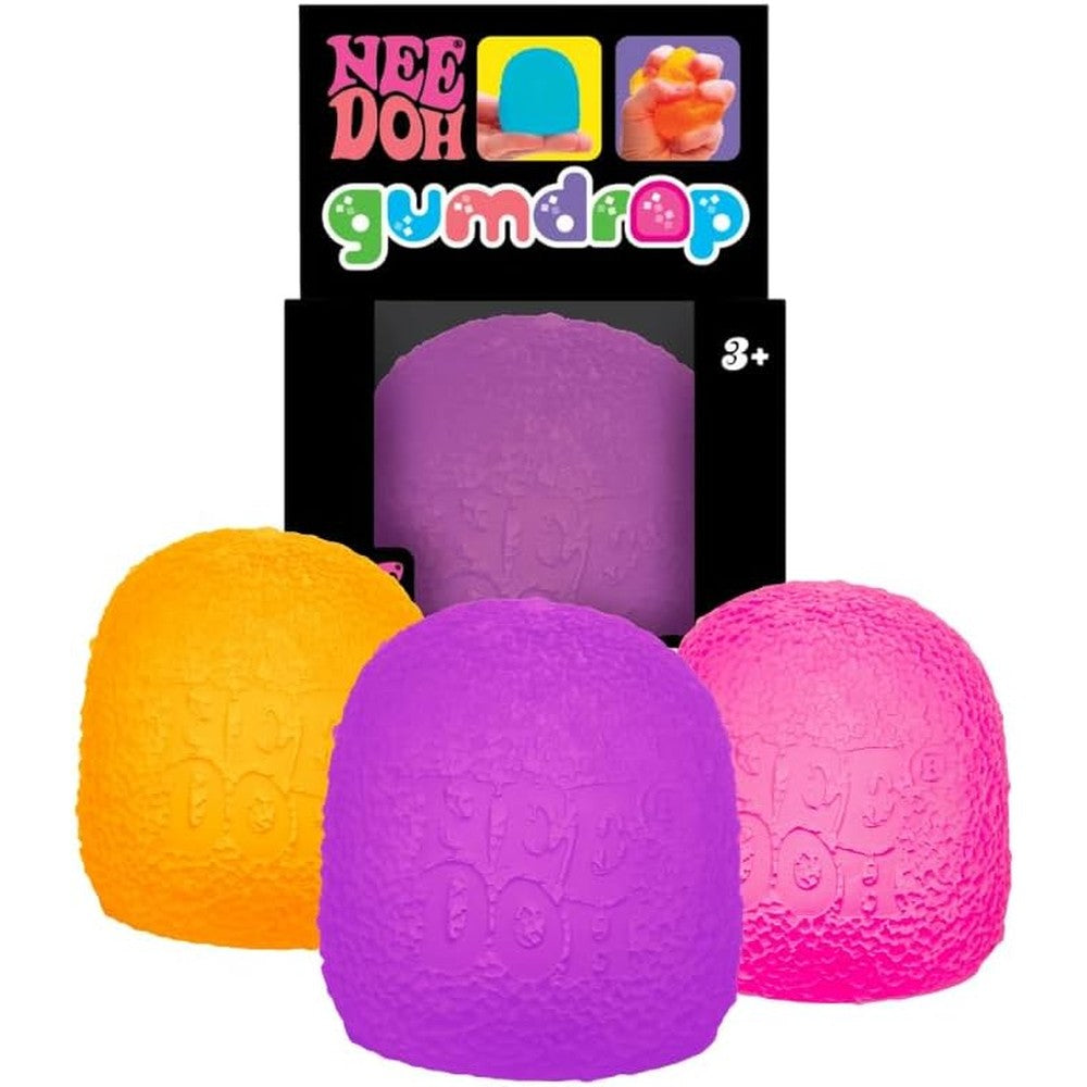 Schylling NeeDoh Gumdrop Textured Sensory Fidget Toy front view showcasing three vibrant neon stress balls