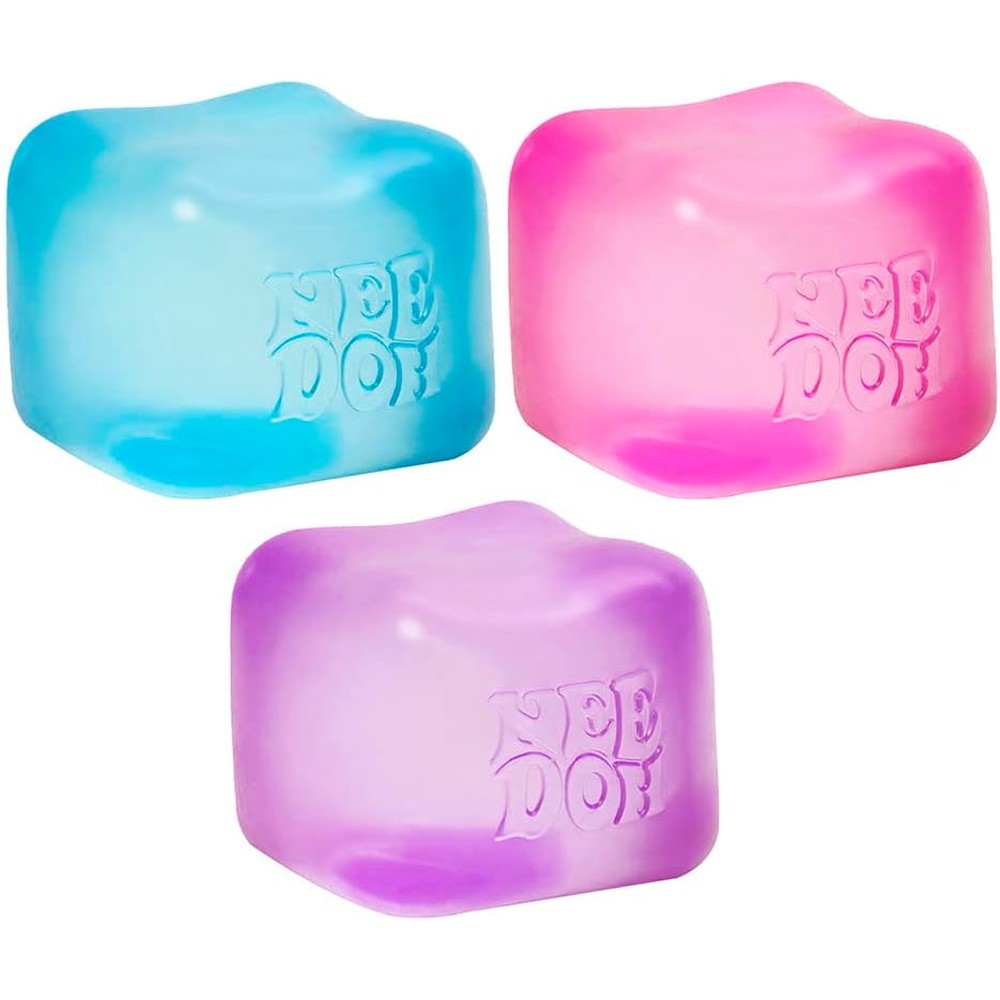 Schylling Needoh Nice Cube sensory toy three pack front view on retail display.