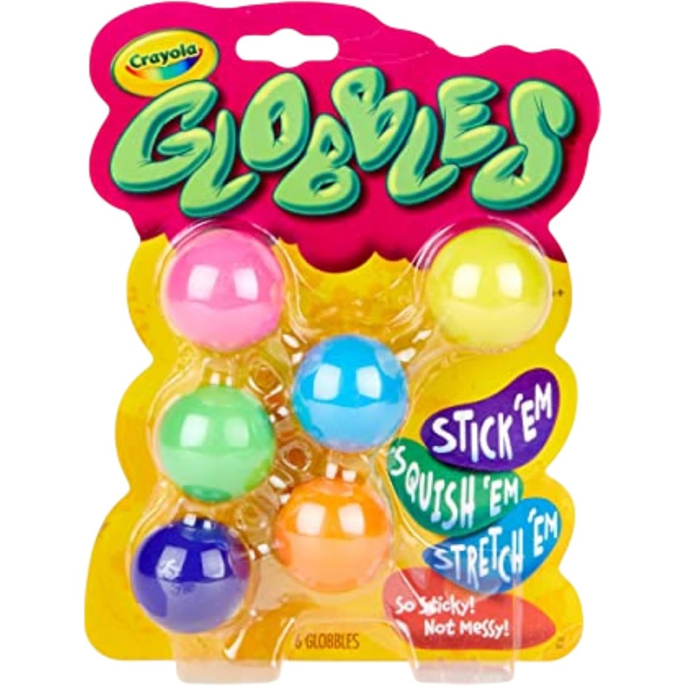 Crayola Globbles 6 count front packaging showing colorful sticky fidget toys.