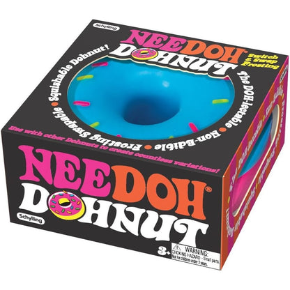 Schylling NeeDoh Dohnuts sensory fidget toy front view showing bright neon donut with removable pink icing.