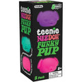 Schylling NeeDoh Teenie Funky Pups front view of three neon sensory squeeze toys