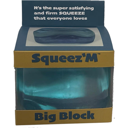 Squeez'M Premium Big Block Cube front view showing the large blue sensory squishy toy for anxiety relief.