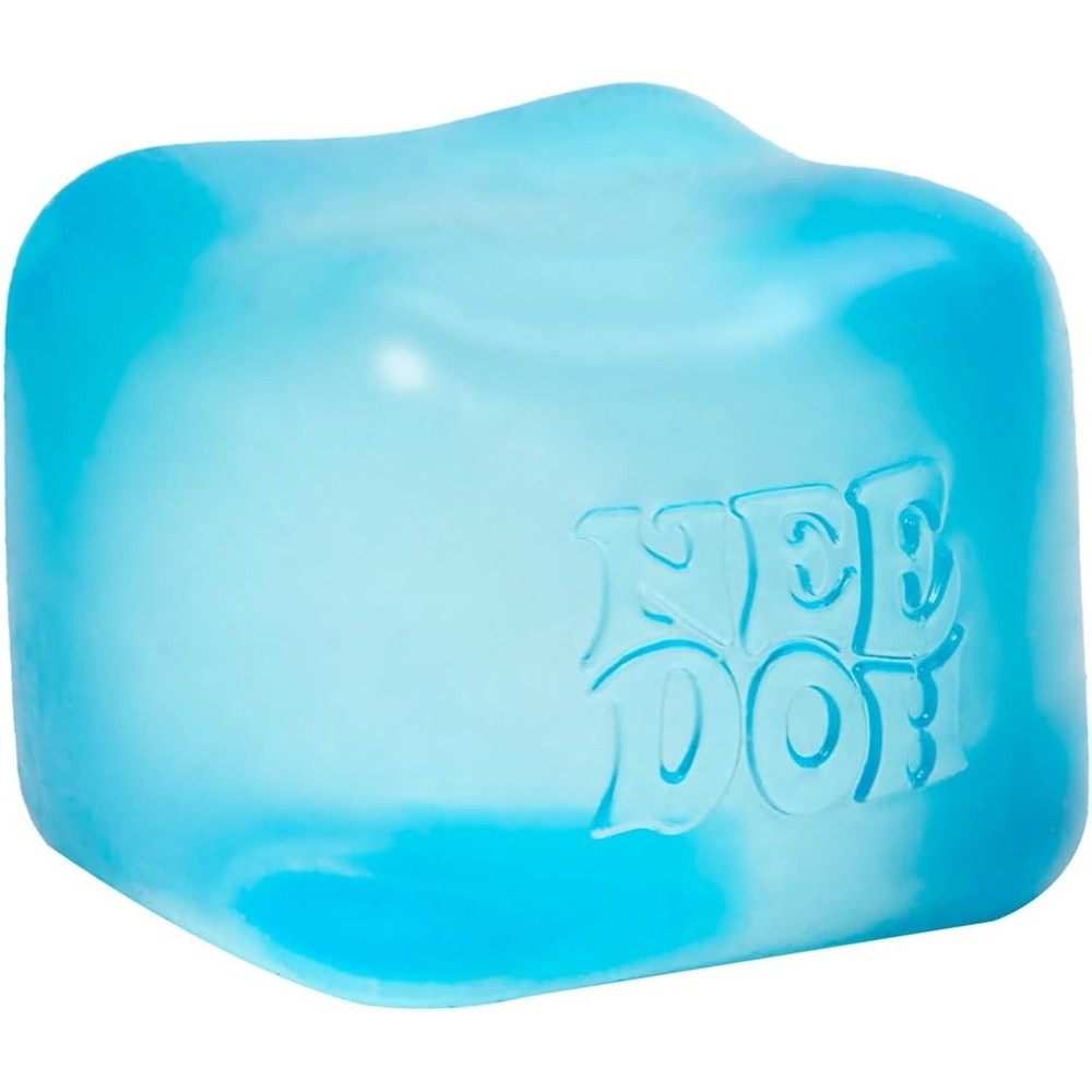 Schylling NeeDoh Nice Cube front view of the translucent sensory squeeze toy.