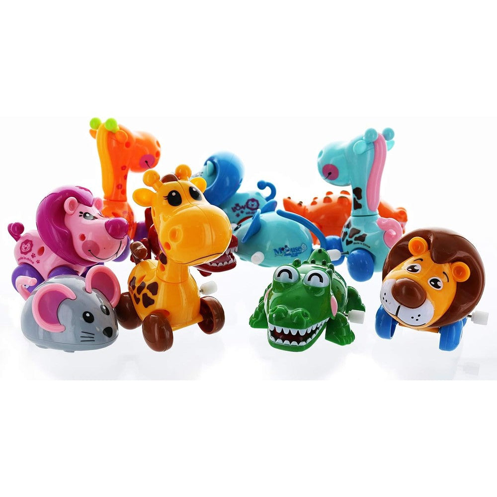 GiftExpress assorted zoo animal wind up toys front view of twelve piece set