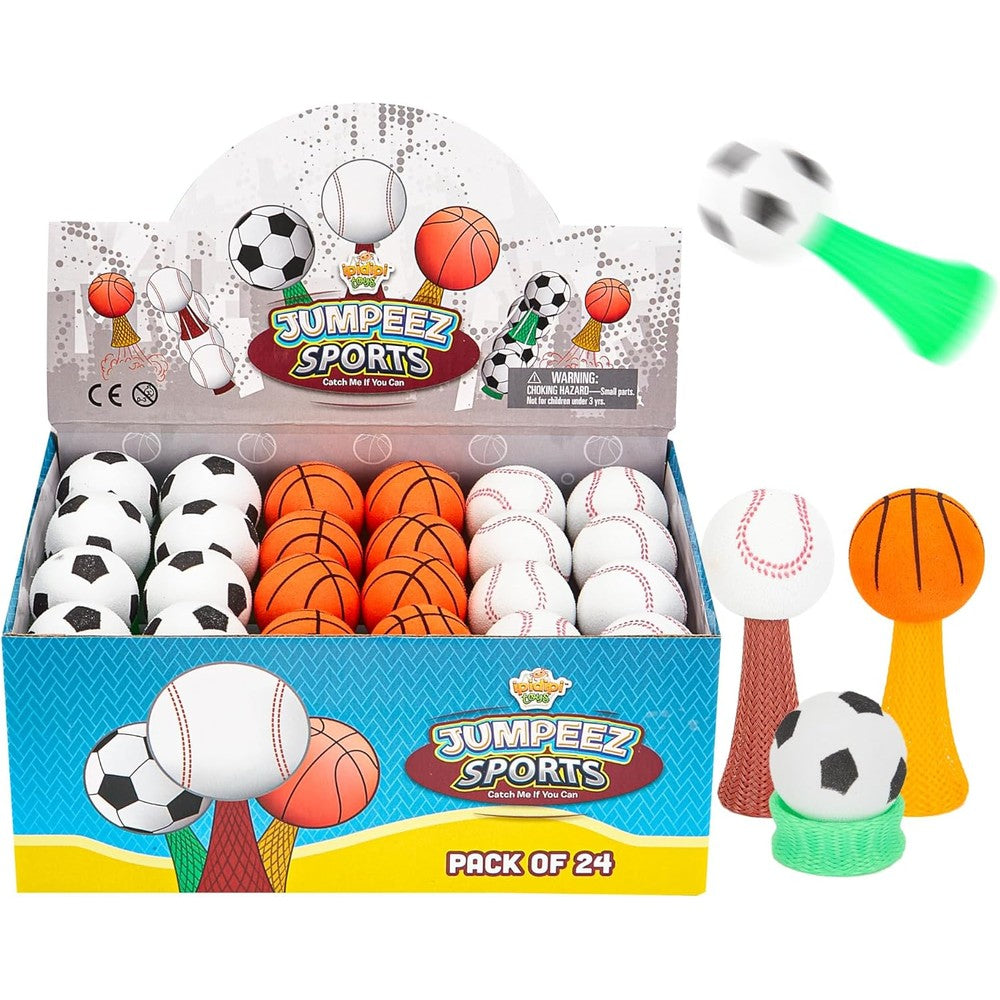 IPIDIPI TOYS Jumpeez Sports Rocket Poppers twenty four pack front view showing retail packaging