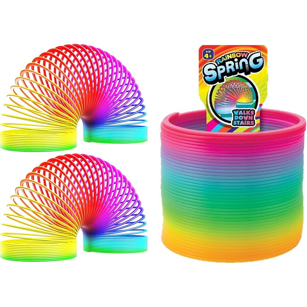 JA-RU Big Magic Rainbow Color Spring Pack front view showcasing two vibrant plastic coil fidget toys in packaging.