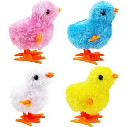 SAURAWAN Four Piece Chick Plush Wind Up Toys front view showcasing the four vibrant colors