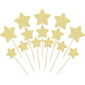 Gyufise 42 pieces gold glitter star cupcake toppers set front view