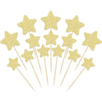 Gyufise 42 pieces gold glitter star cupcake toppers set front view