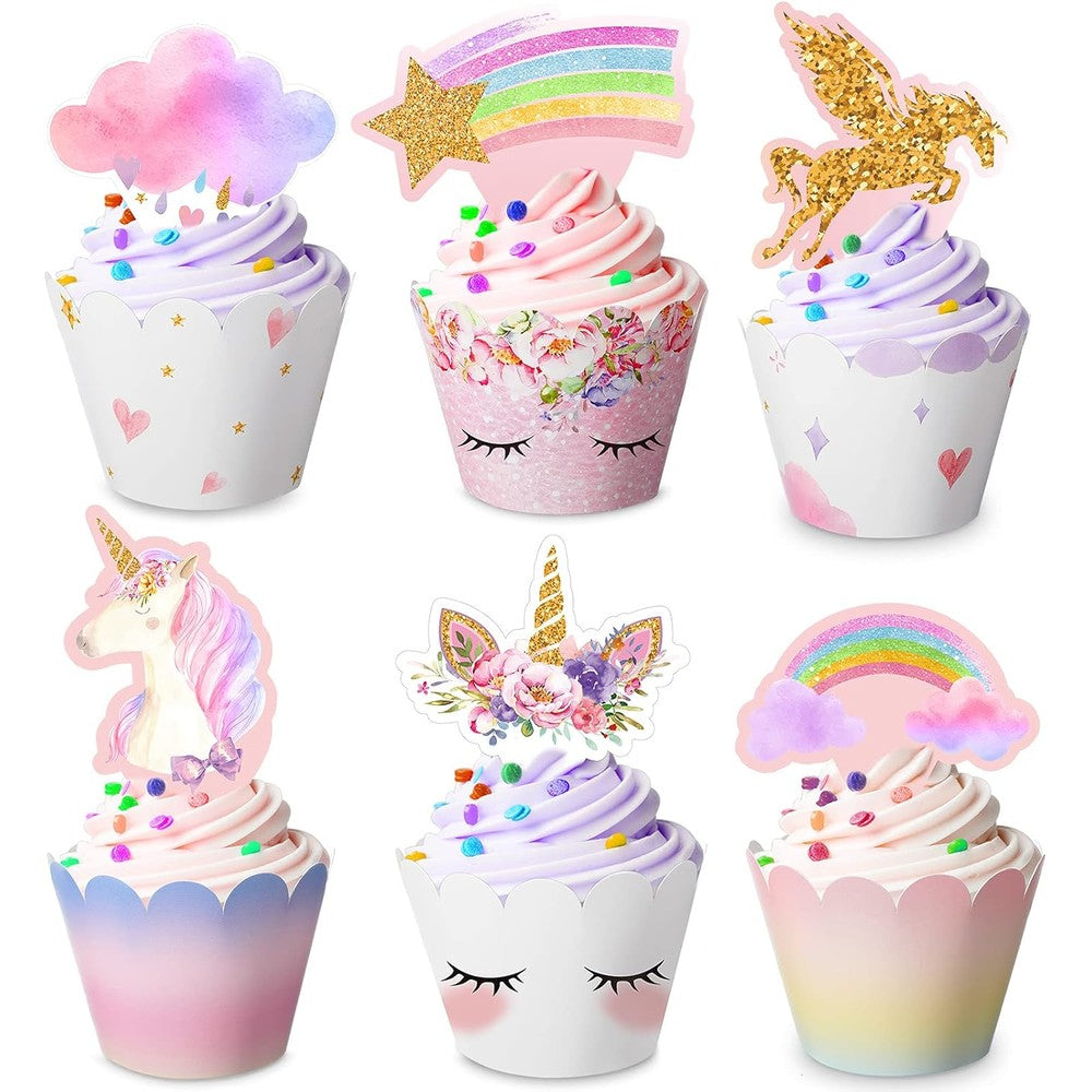 Censen unicorn cupcake toppers and wrappers set front view