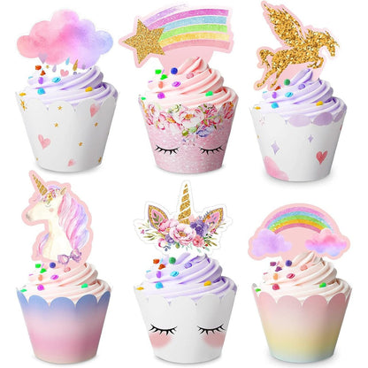 Censen unicorn cupcake toppers and wrappers set front view