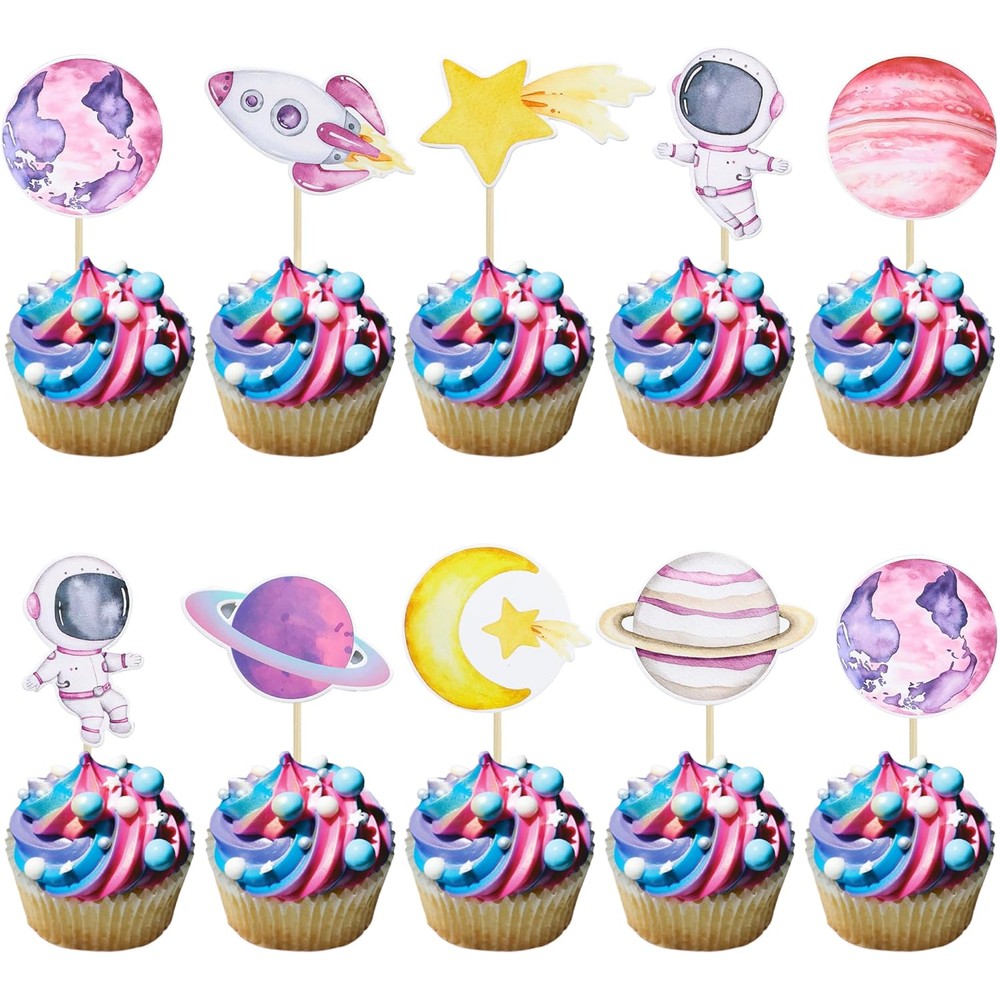 Ephlyn 36 piece space astronaut cupcake toppers front view