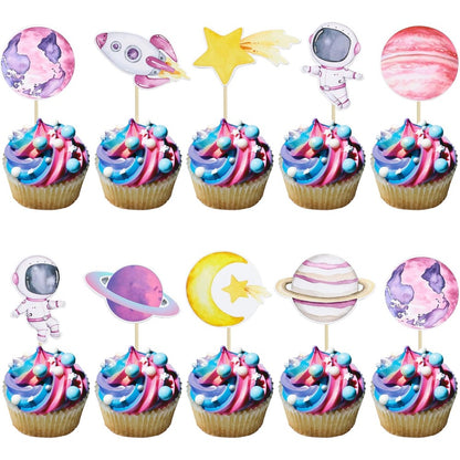 Ephlyn 36 piece space astronaut cupcake toppers front view