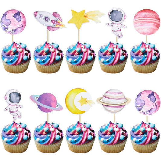 Ephlyn 36 piece space astronaut cupcake toppers front view