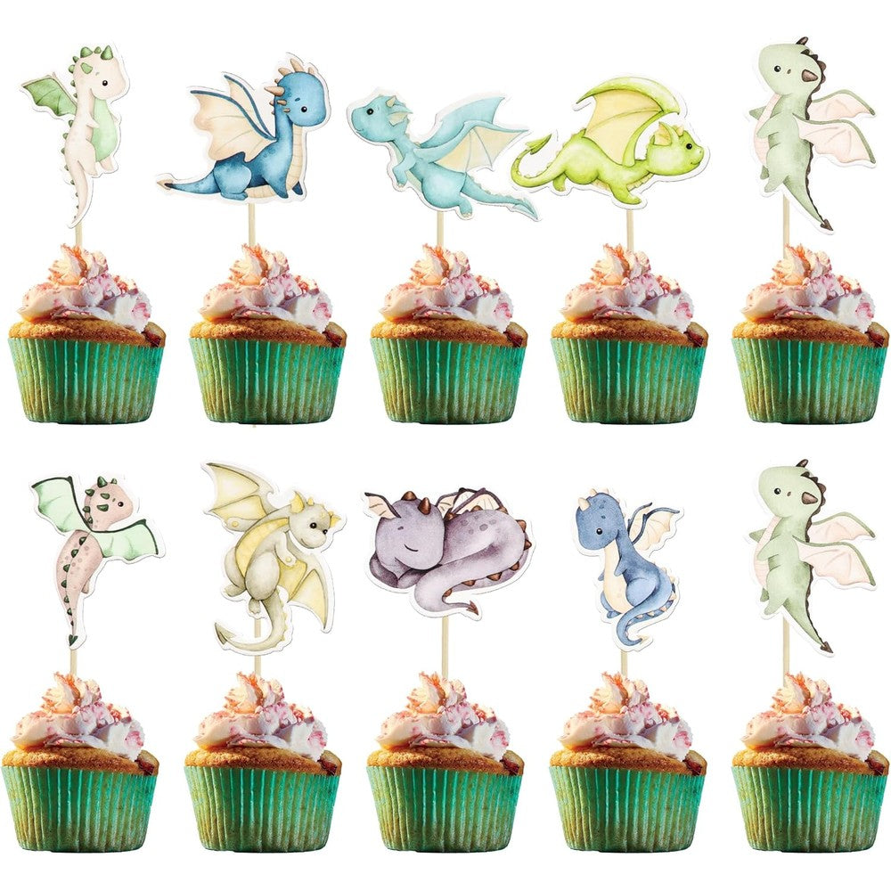 Ephlyn 36 Piece Dragon Party Cupcake Toppers Set
