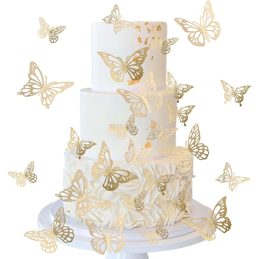 Zhuoweism 40 pieces gold laser 3D butterfly cupcake toppers set