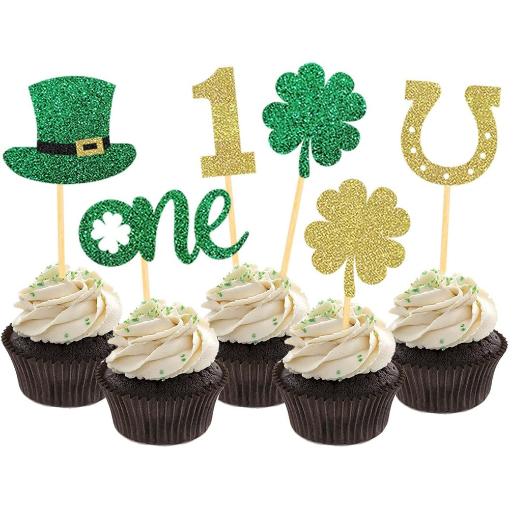 Moitkptt St Patrick's Day 1st Birthday Cupcake Toppers front view