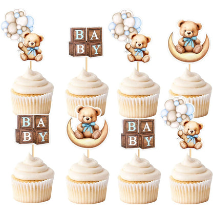Cyodoos 36 piece blue bear cupcake toppers front view