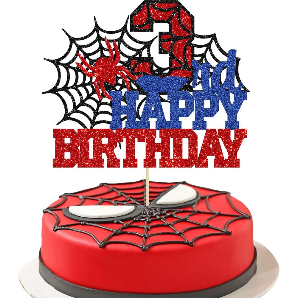 Ephlyn spider theme 3rd birthday cake topper front view