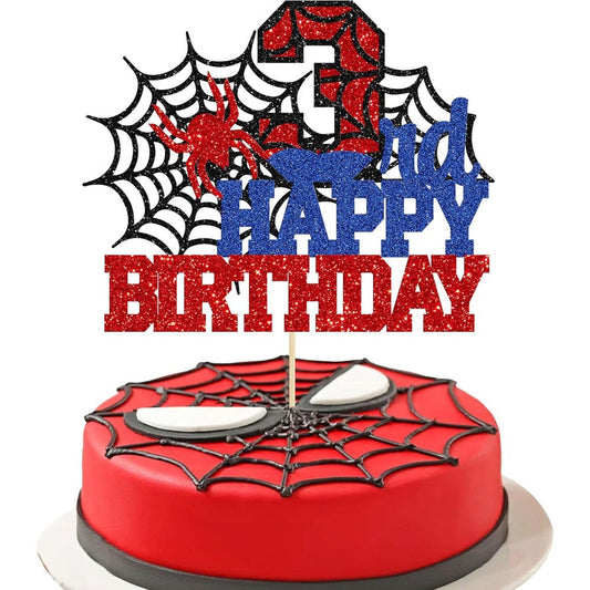 Ephlyn spider theme 3rd birthday cake topper front view