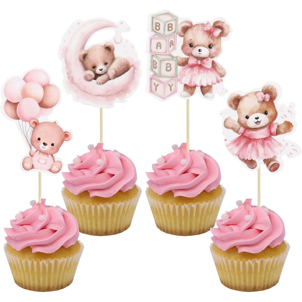 Gyufise baby shower bear cupcake toppers front view