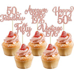 Ephlyn rose gold 50th birthday cupcake toppers front view