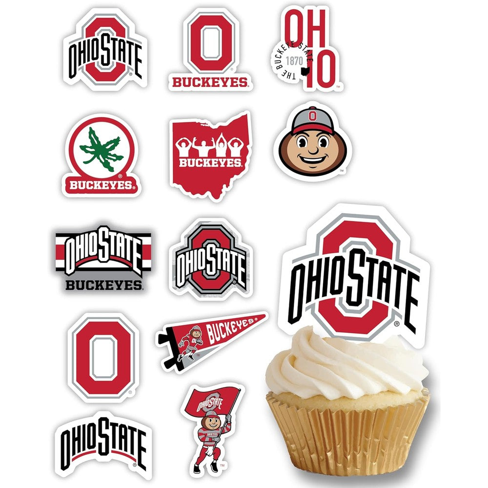 PartyKandy Ohio State Buckeyes cupcake toppers front view