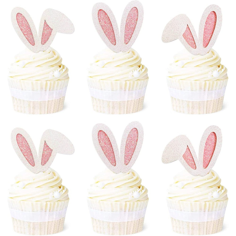 Ercadio 24 Pack Easter Bunny Ear Cupcake Toppers front view