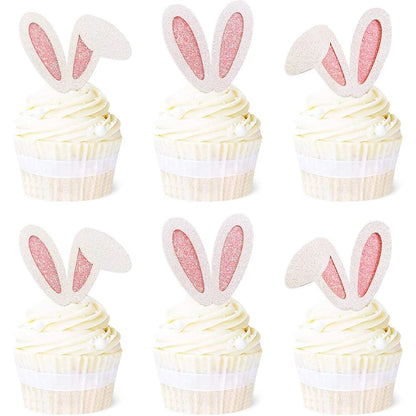 Ercadio 24 Pack Easter Bunny Ear Cupcake Toppers front view