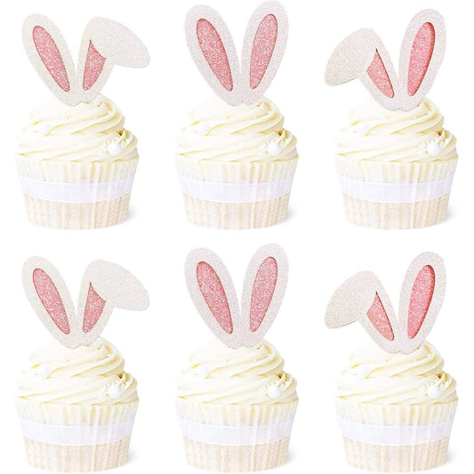 Ercadio 24 Pack Easter Bunny Ear Cupcake Toppers front view