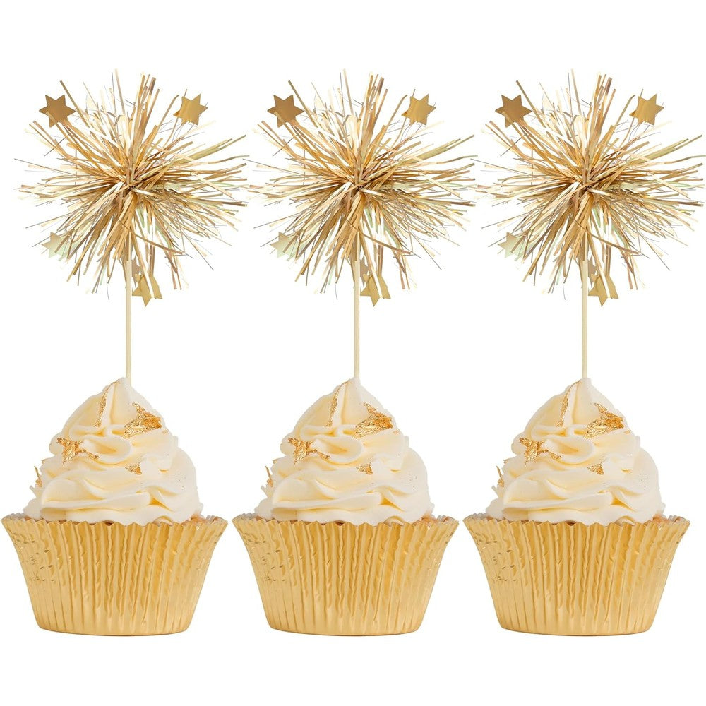 Gyufise gold foil firework cupcake toppers set of 30 pieces