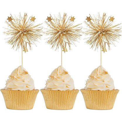 Gyufise gold foil firework cupcake toppers set of 30 pieces