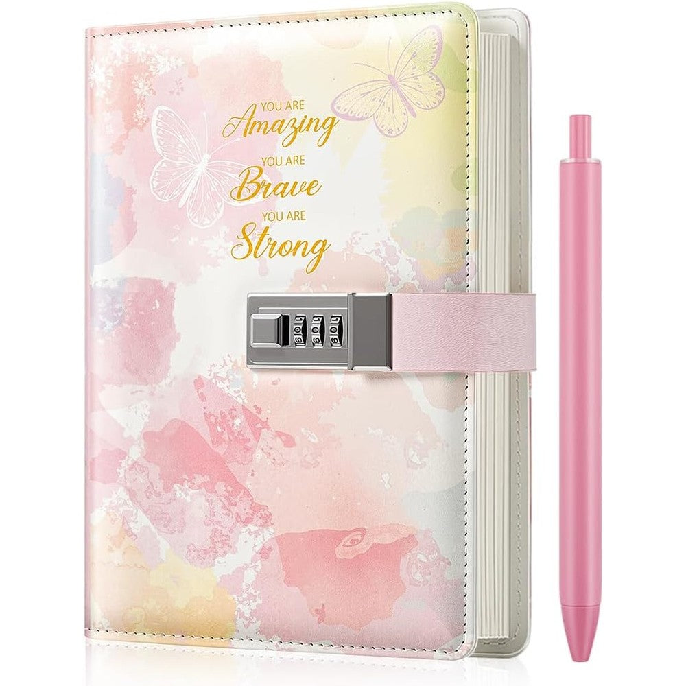 Nollh diary with lock pink leather cover front view