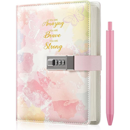 Nollh diary with lock pink leather cover front view