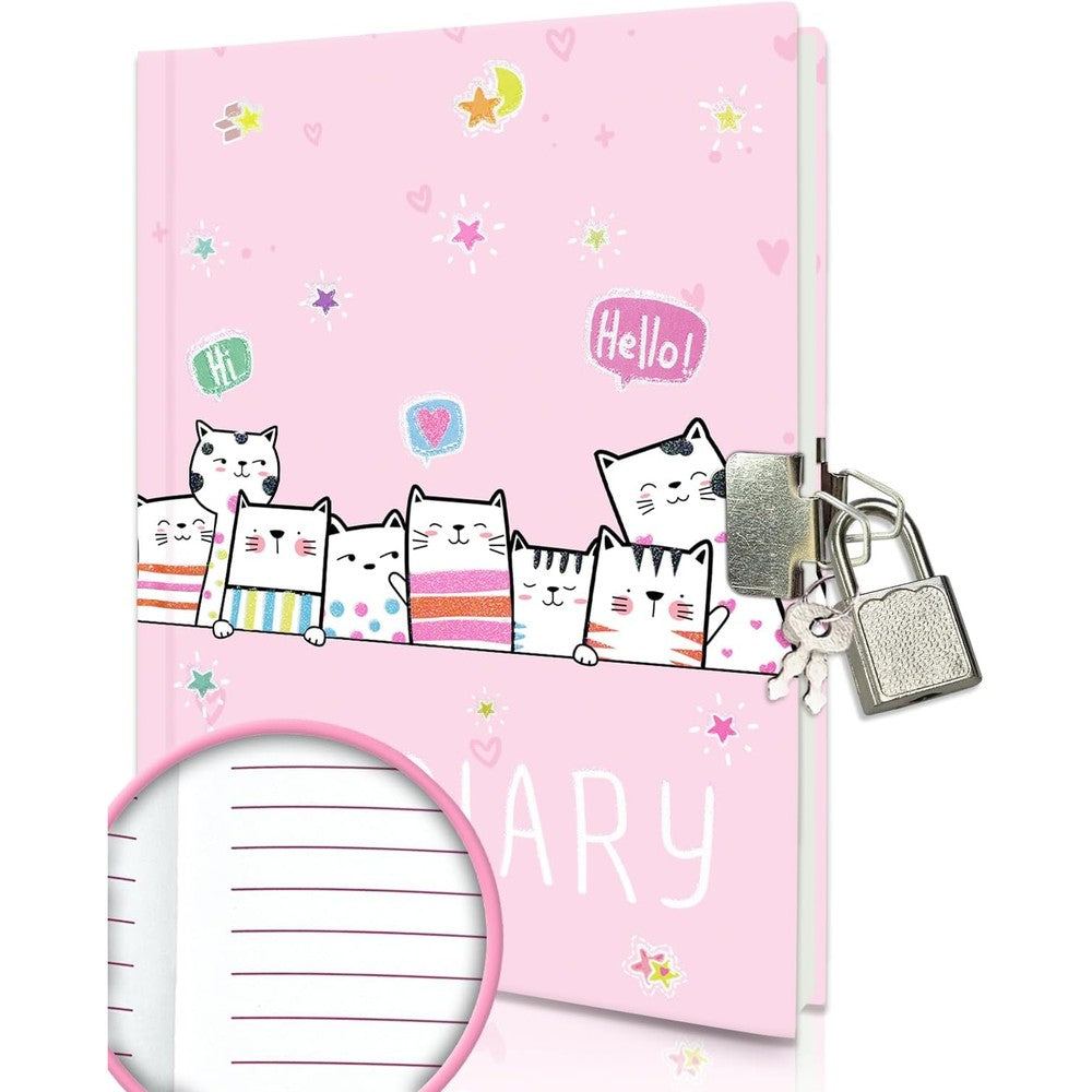 Ginmlyda cat diary with lock front view pink hardcover