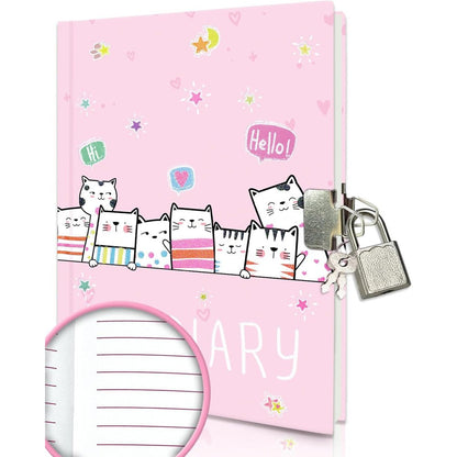 Ginmlyda cat diary with lock front view pink hardcover