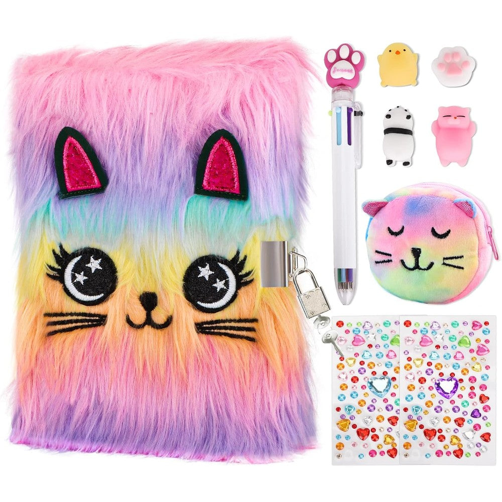 Homicozy cat diary with lock front view plush cover