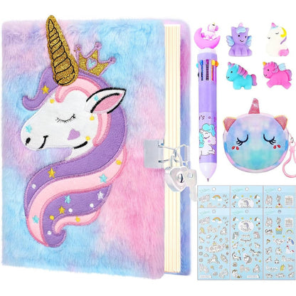 Jyplkcmt unicorn fluffy diary with lock front view