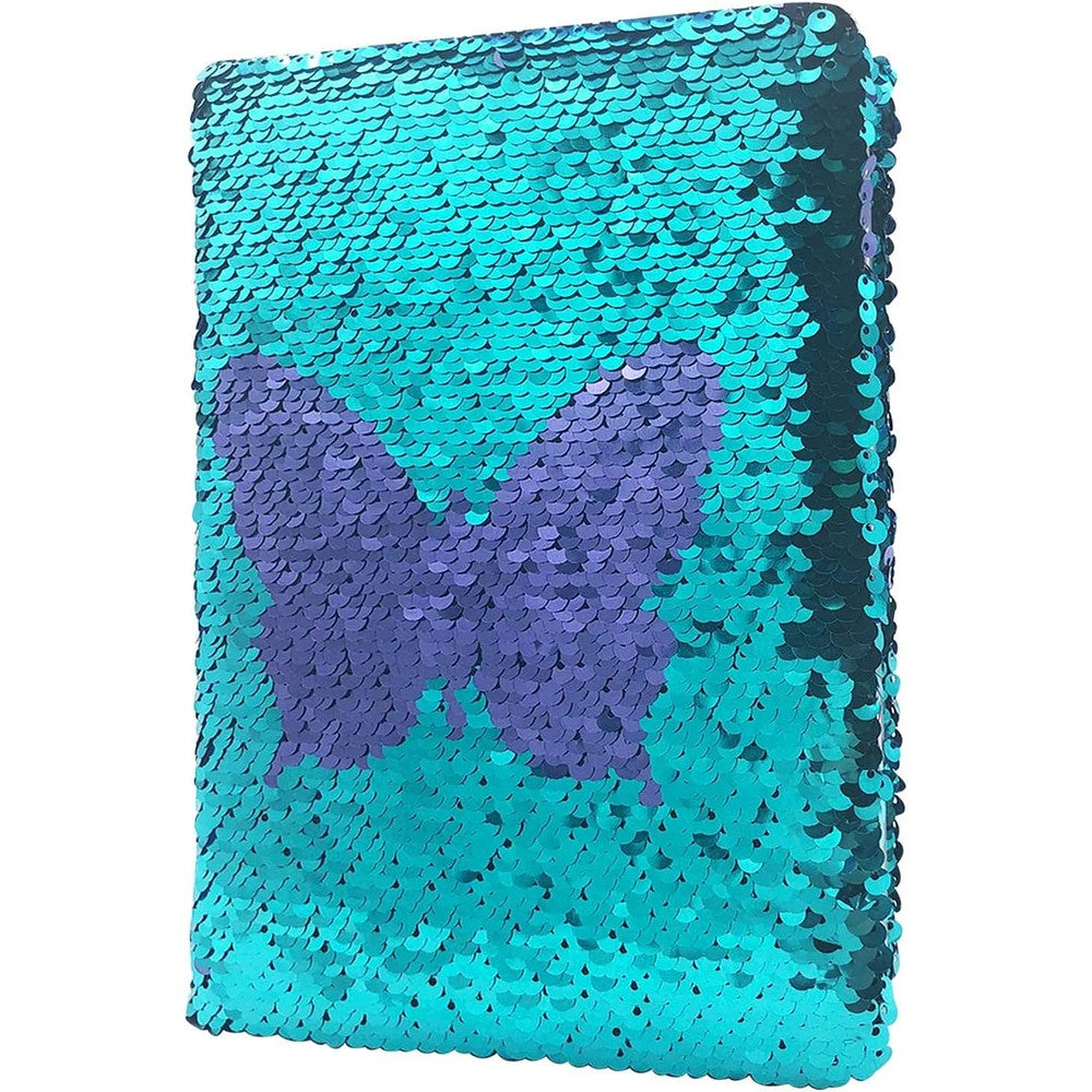 Ginmlyda sequin butterfly journal front view showing purple and blue cover.