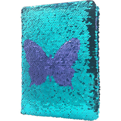 Ginmlyda sequin butterfly journal front view showing purple and blue cover.