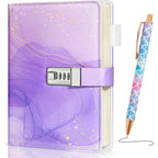Beadsky A5 diary with lock and purple marbled cover front view.