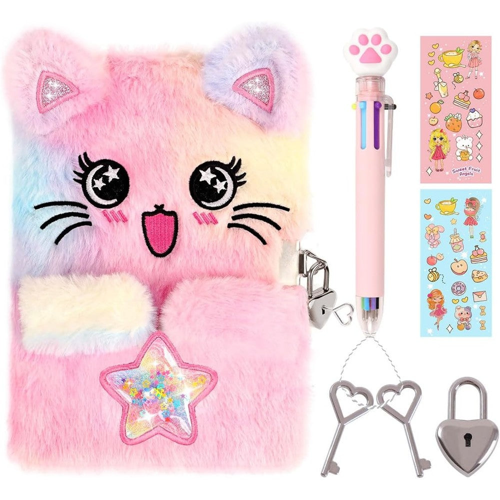 Luolizon cat diary for girls with lock and keys front view