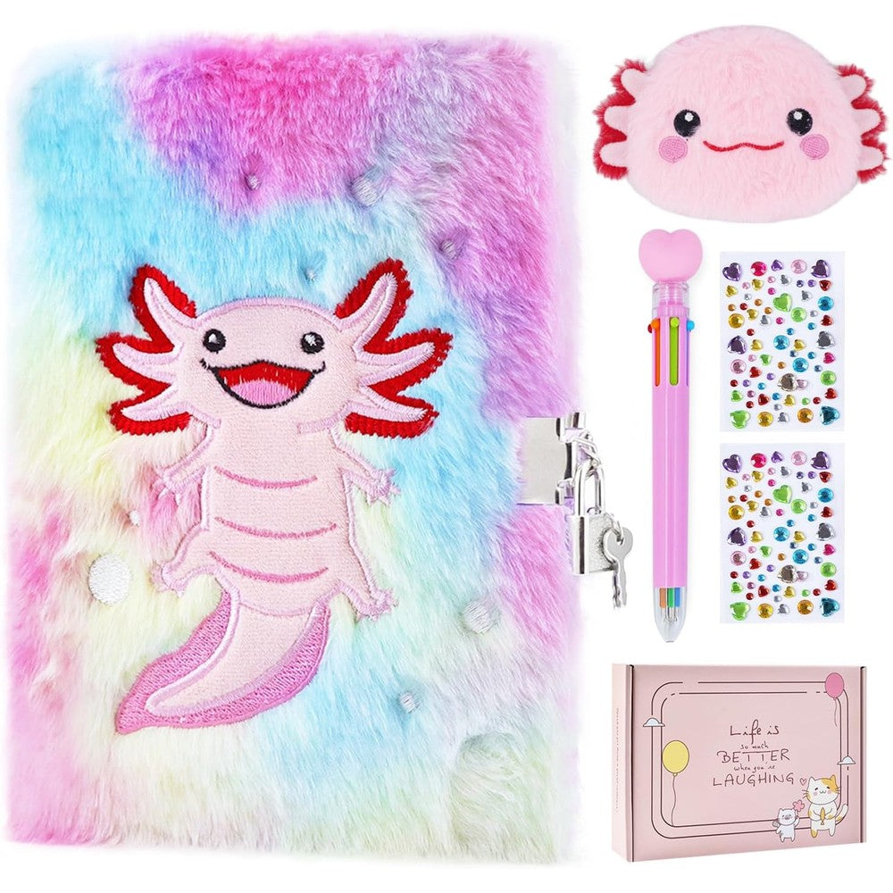 Pjdrllc Axolotl plush secret diary set front view
