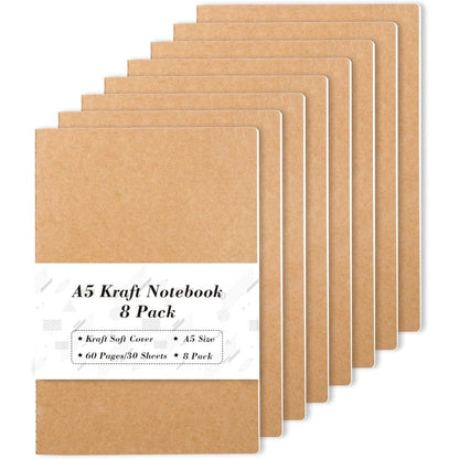 Feela 8 Pack A5 Kraft Notebooks front view stack