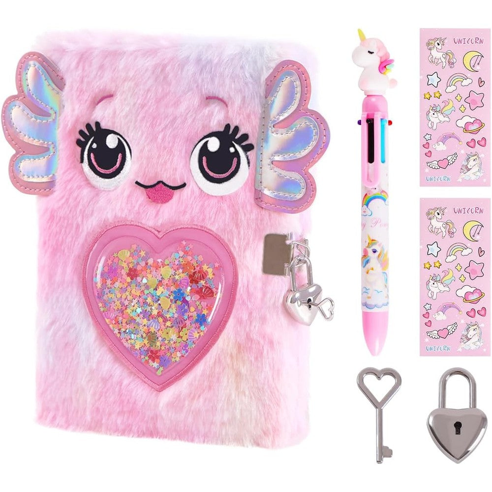 PrinBarBee Axolotl plush diary front view with lock
