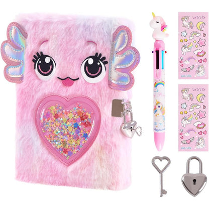 PrinBarBee Axolotl plush diary front view with lock