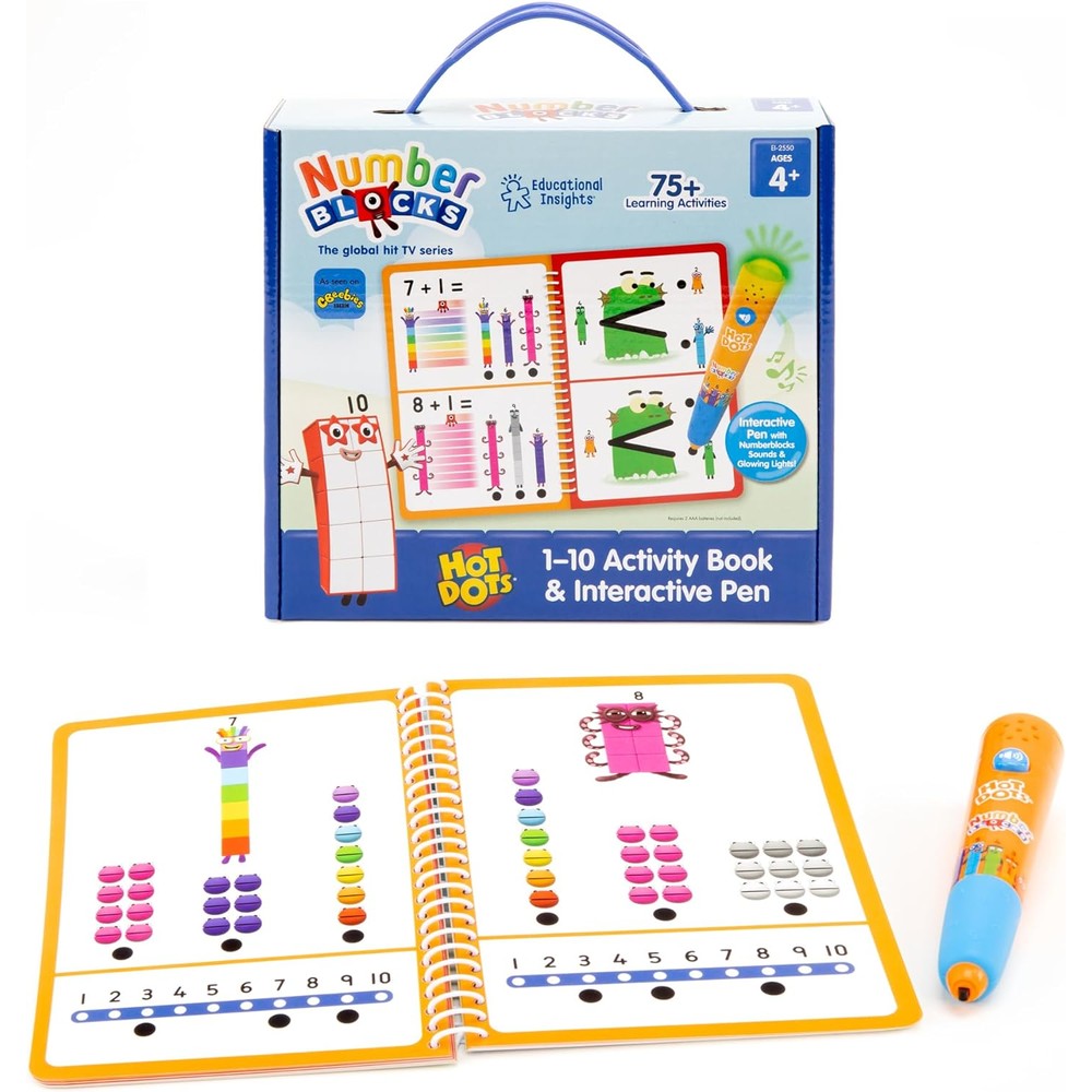 Educational Insights Hot Dots Numberblocks Workbook front view showing interactive pen and book packaging