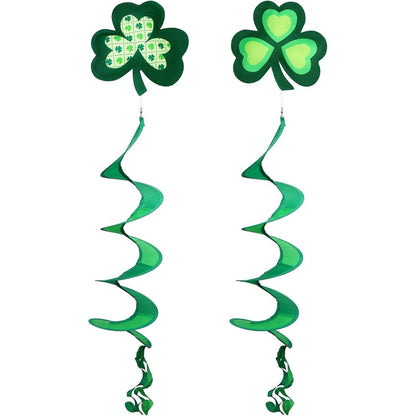 Novwang St Patrick's Day shamrock wind spinner hanging outdoors
