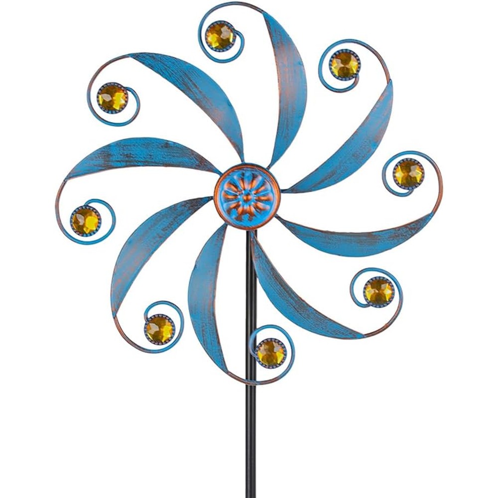 Stargarden blue metal wind spinner front view for garden decoration